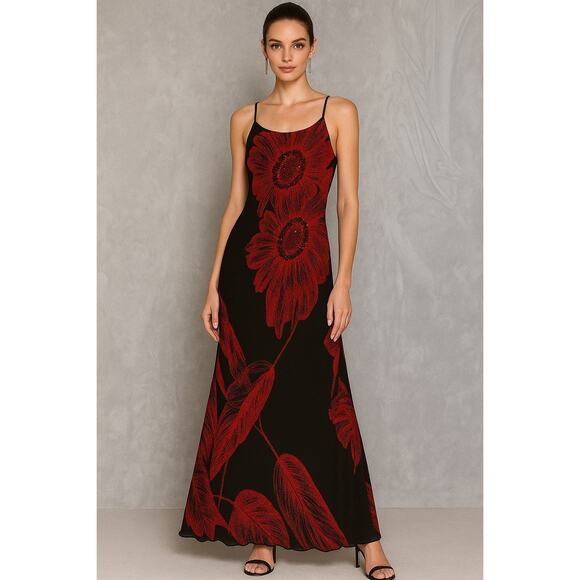 Deadstock Vintage Y2K Maxi Slip Dress Dark Floral XS Bias Cut Party Date Formal - Picture 1 of 8